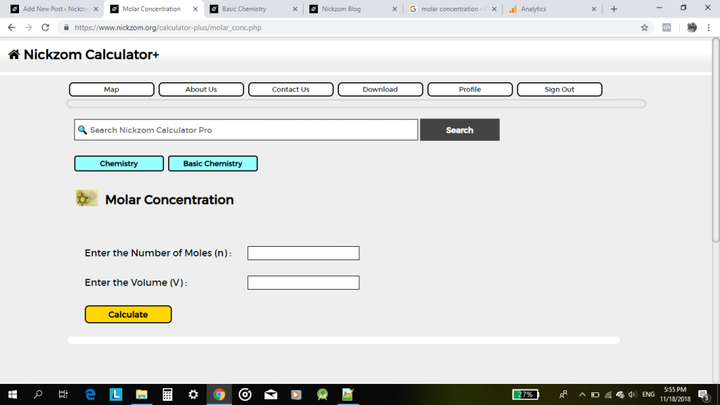 Nickzom Calculator Solves Molar Concentration in Chemistry