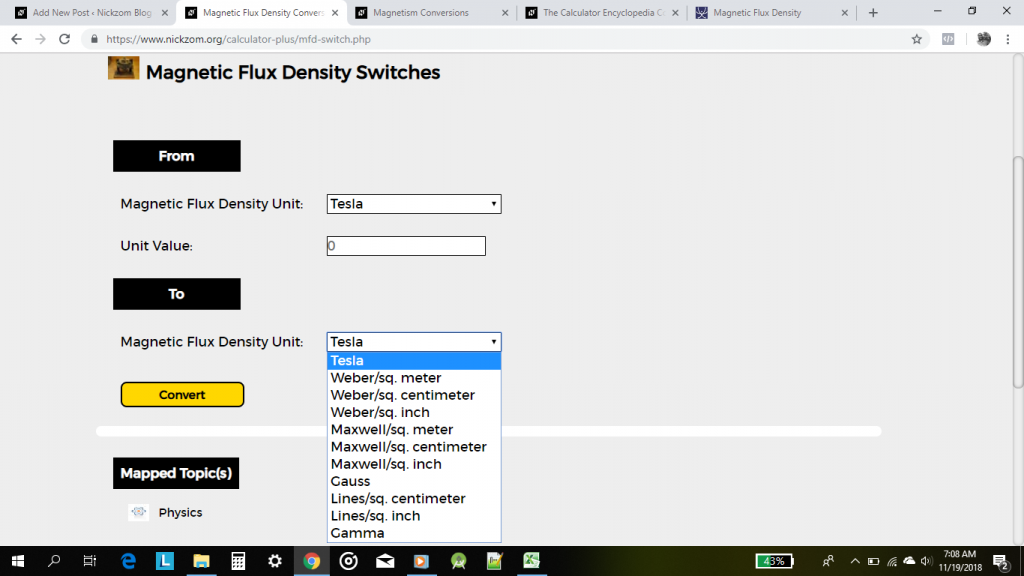 The Calculator Encyclopedia Converts Magnetic Flux Density Units on Magnetism Unit Conversions