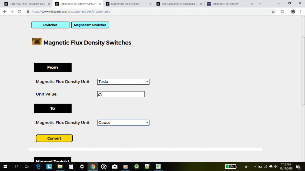 The Calculator Encyclopedia Converts Magnetic Flux Density Units on Magnetism Unit Conversions