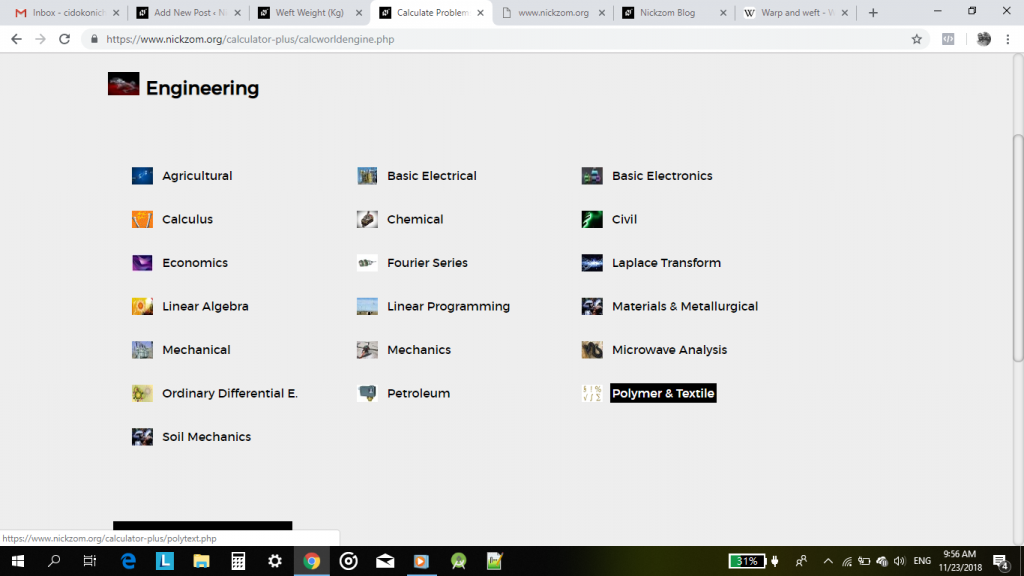 Nickzom Calculator Calculates Weft Weight in Polymer and Textile Engineering - The Calculator Encyclopedia