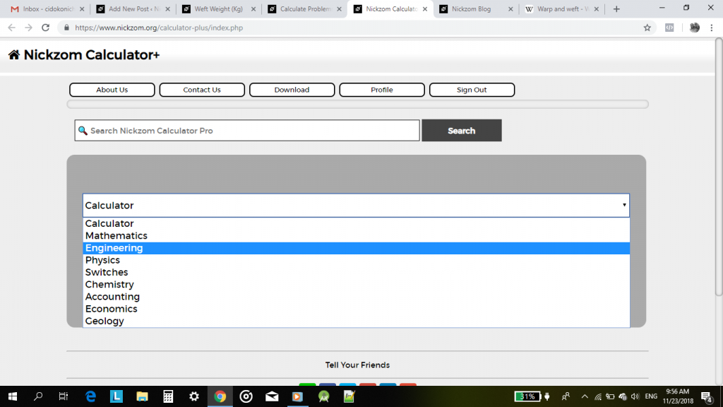 Nickzom Calculator Calculates Weft Weight in Polymer and Textile Engineering - The Calculator Encyclopedia