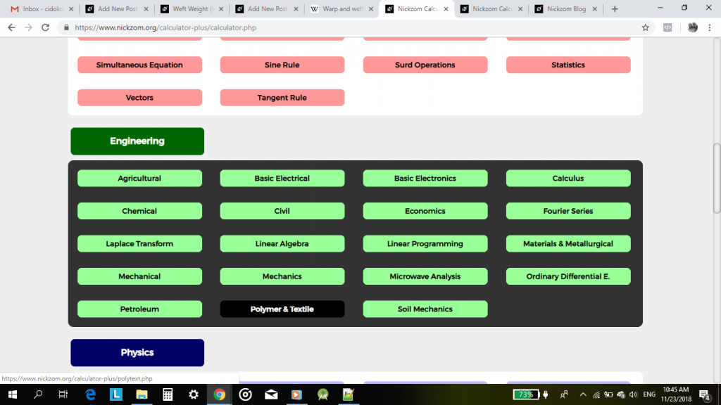 Nickzom Calculator Calculates Warp Weight in Polymer and Textile Engineering - The Calculator Encyclopedia