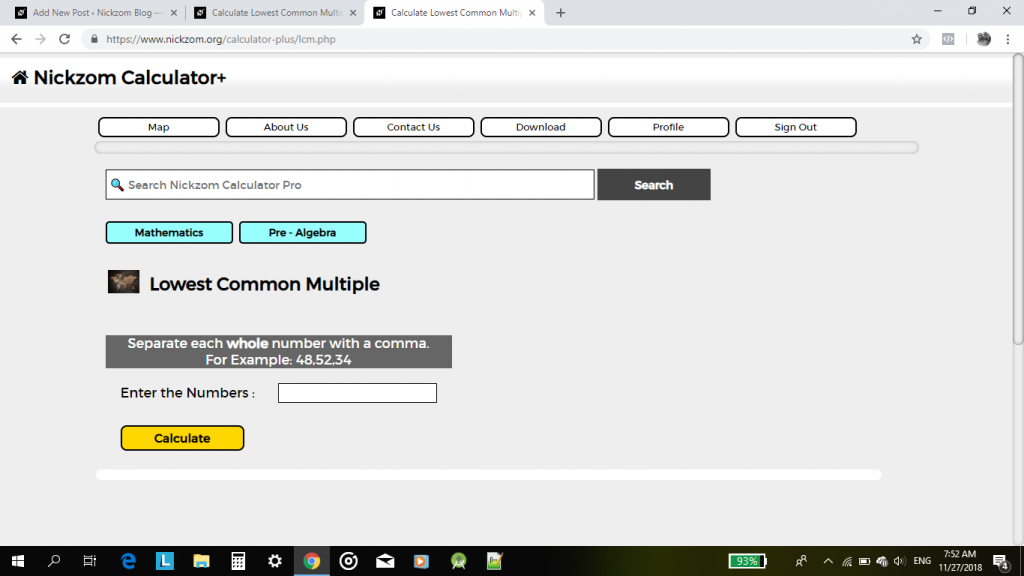 Nickzom Calculator Solves for Lowest Common Multiples and Highest Common Factor in Pre Algebra
