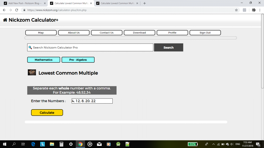 Nickzom Calculator Solves for Lowest Common Multiples and Highest Common Factor in Pre Algebra