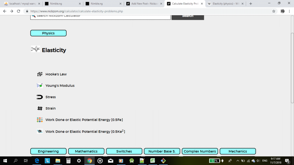 Physics, Elasticity Calculations Solutions By Nickzom Calculator - The Calculator Encyclopedia