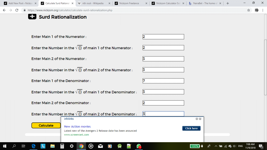 Mathematical Surd Operations can be Solved by Nickzom Calculator - The Calculator Encyclopedia