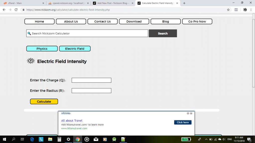 Nickzom Calculator Solves Calculations on Electric Field (Physics)