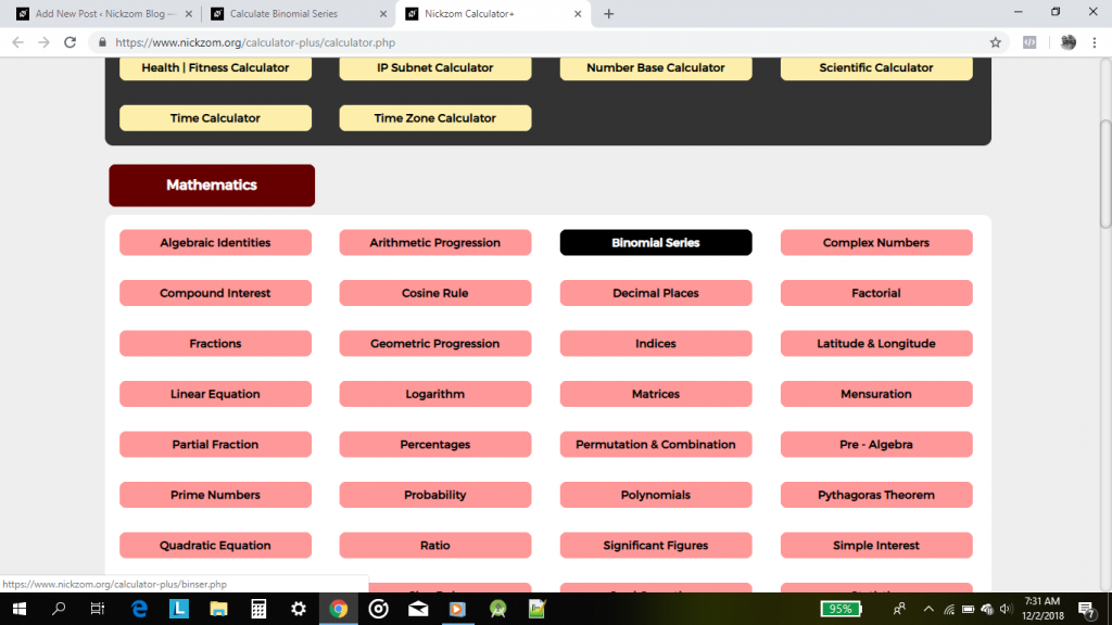 The Calculator Encyclopedia Performs Calculations on Binomial Series