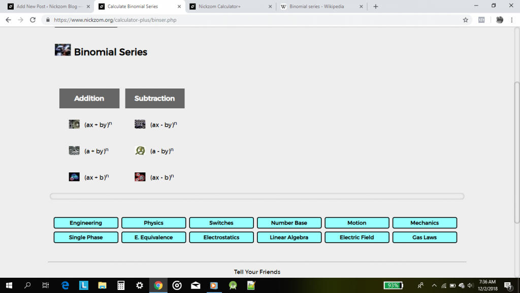 The Calculator Encyclopedia Performs Calculations on Binomial Series