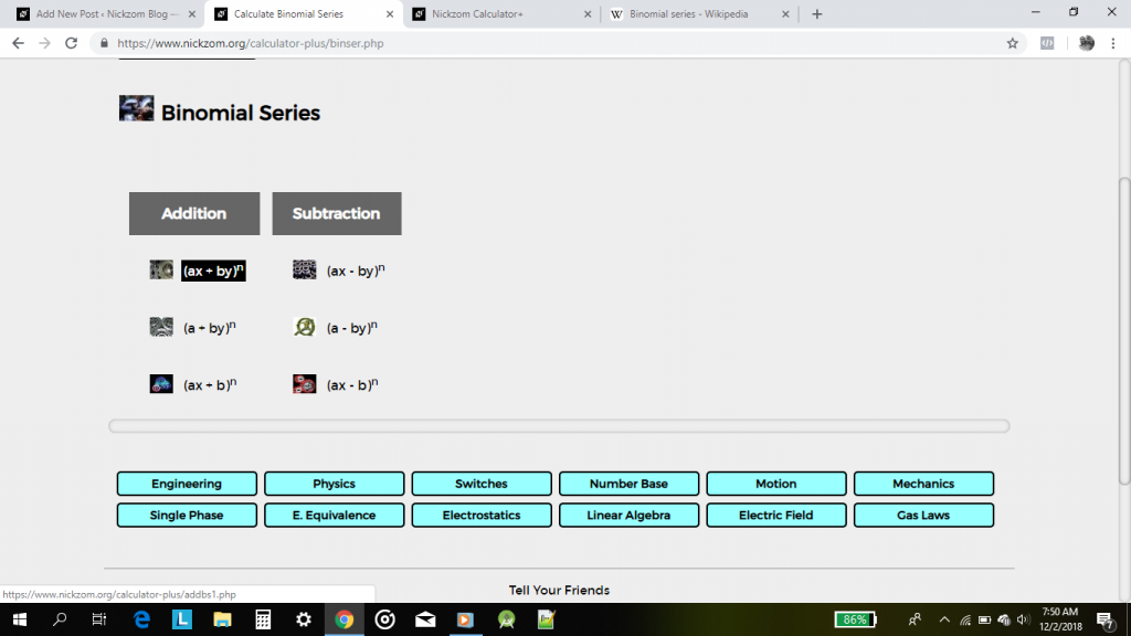 The Calculator Encyclopedia Performs Calculations on Binomial Series