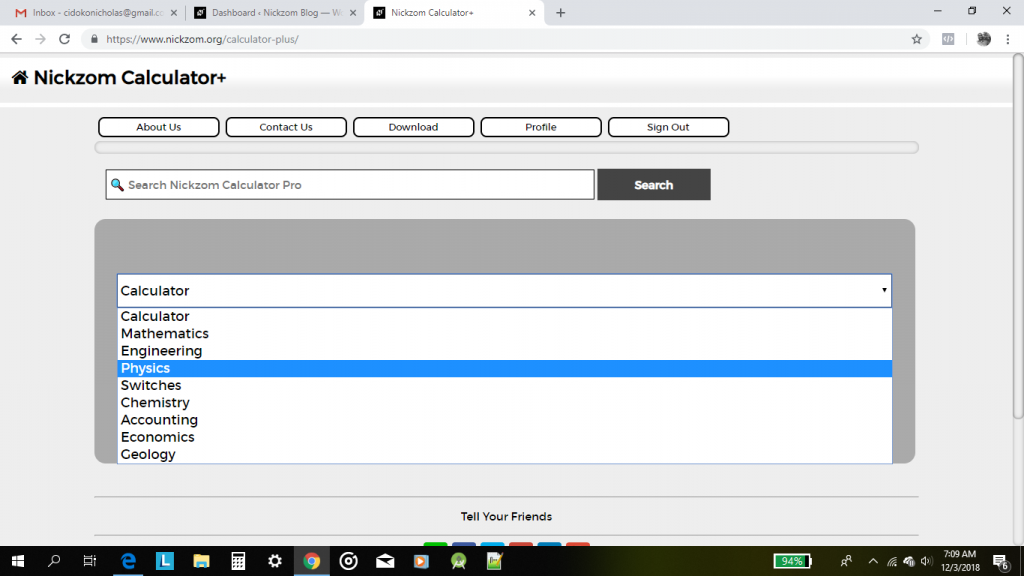 Nickzom Calculator Calculates the Total Time of Flight and Time of Flight at Maximum Height in Projectile (Physics)