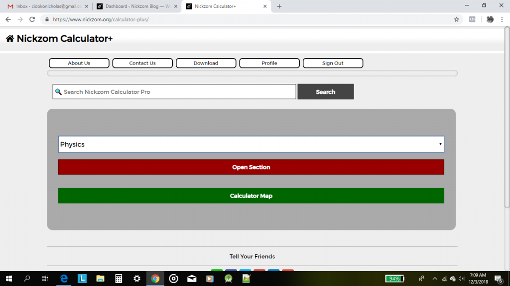 Nickzom Calculator Calculates the Total Time of Flight and Time of Flight at Maximum Height in Projectile (Physics)