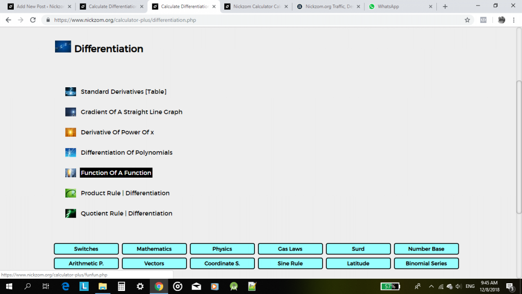 How To Get Answers and Steps For a Function of a Function Differentiation (Calculus) Problem Using The Calculator Encyclopedia