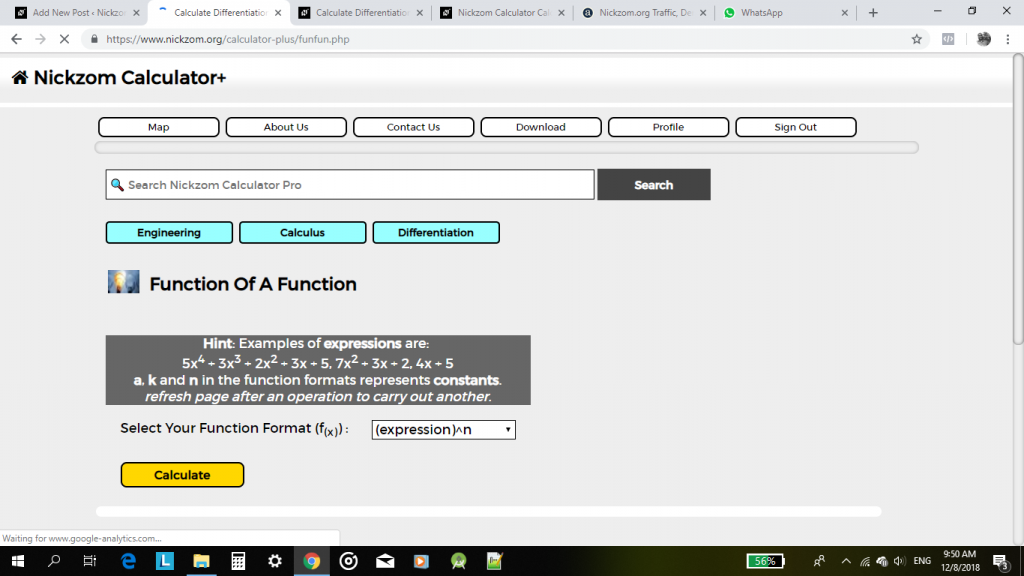 How To Get Answers and Steps For a Function of a Function Differentiation (Calculus) Problem Using The Calculator Encyclopedia