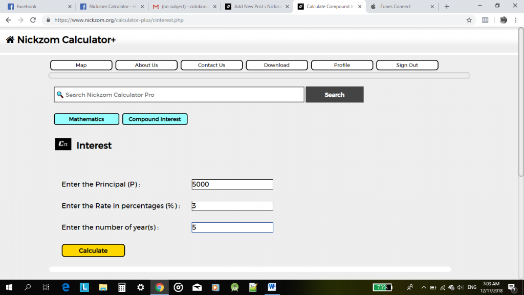 Calculating Compound Interest Using Nickzom Calculator