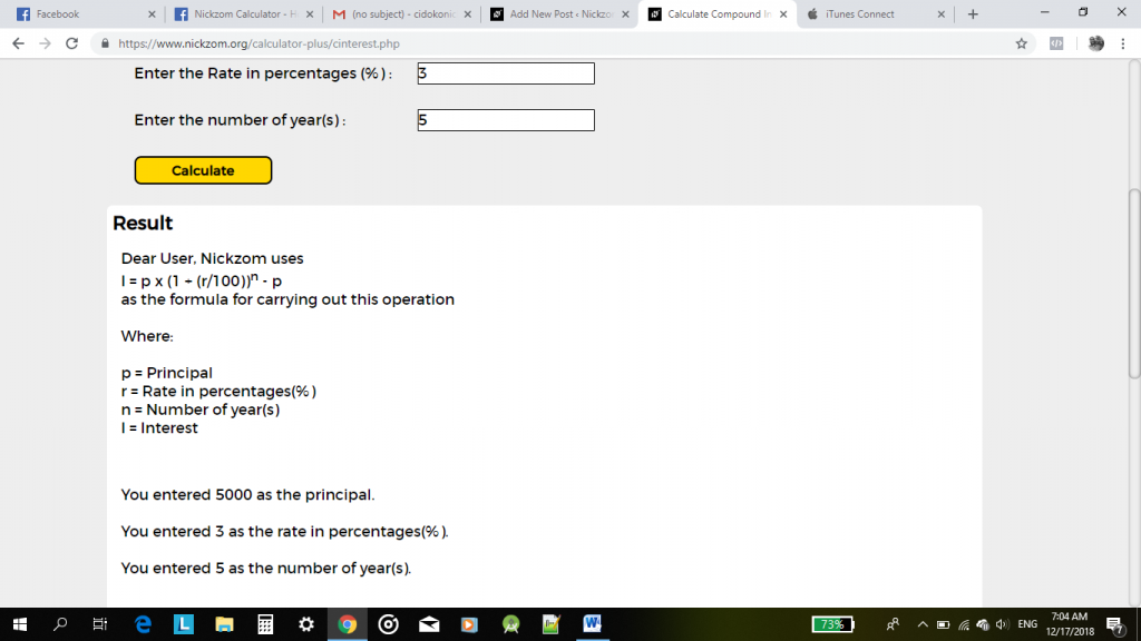 Calculating Compound Interest Using Nickzom Calculator