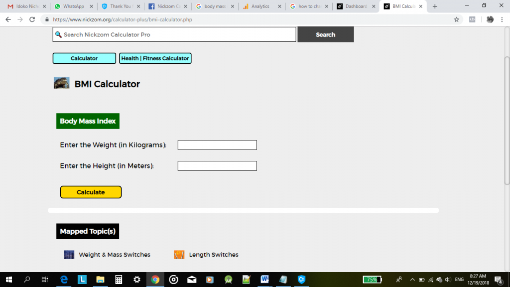 Nickzom Calculator Calculates Body Mass Index