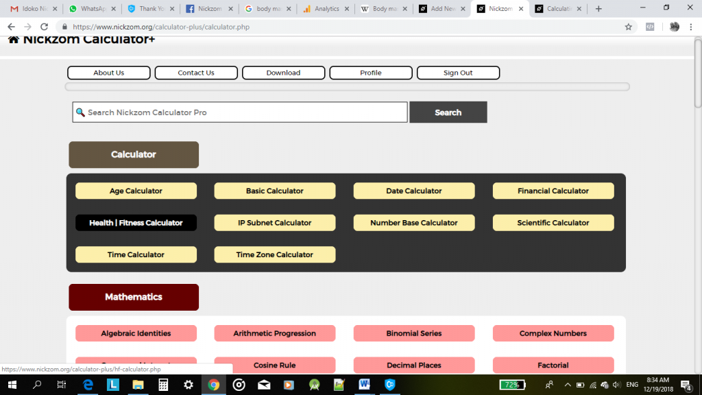 Nickzom Calculator Calculates Basal Metabolic Rate