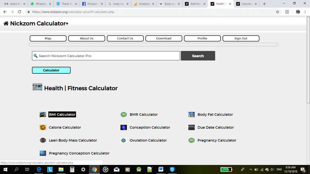 Nickzom Calculator Calculates Body Mass Index