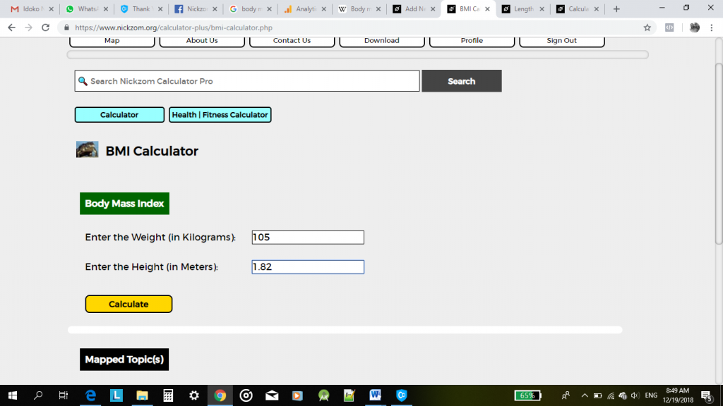 Nickzom Calculator Calculates Body Mass Index