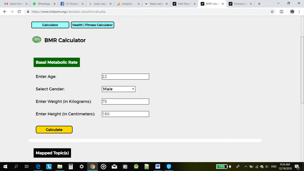 Nickzom Calculator Calculates Basal Metabolic Rate