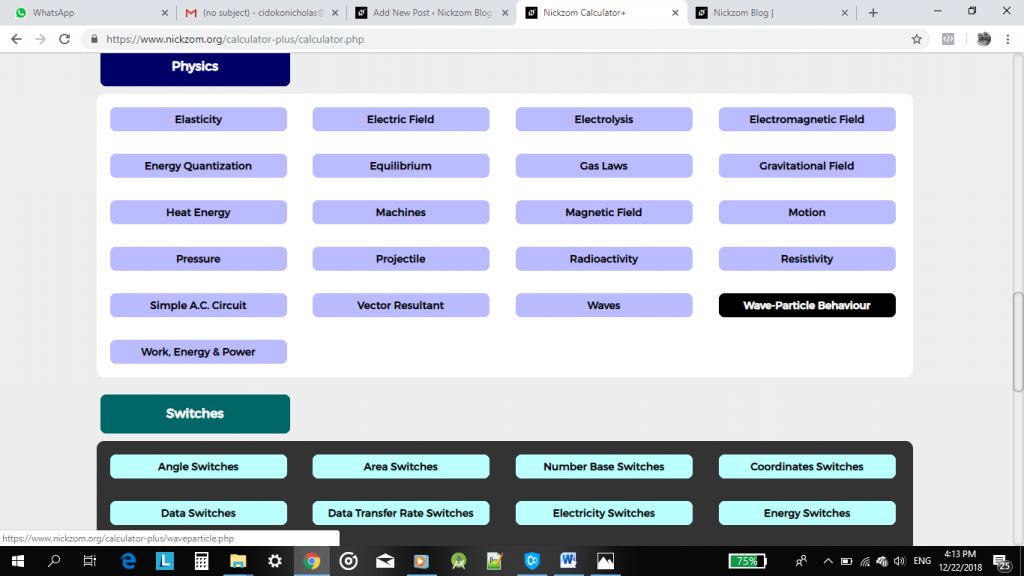 The Calculator Encyclopedia Calculates and Solves the Wavelength for a Wave - Particle Behaviour