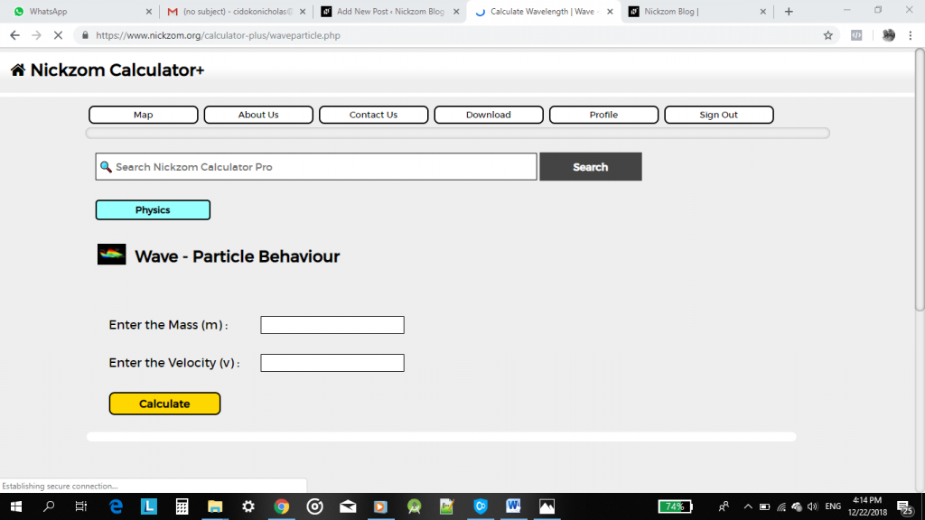 The Calculator Encyclopedia Calculates and Solves the Wavelength for a Wave - Particle Behaviour