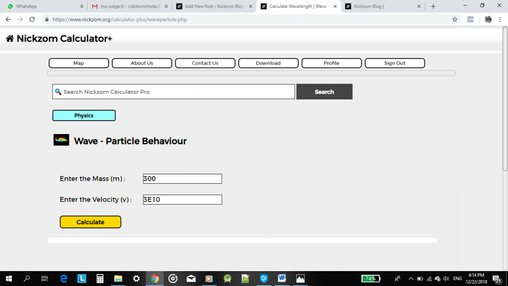 The Calculator Encyclopedia Calculates and Solves the Wavelength for a Wave - Particle Behaviour