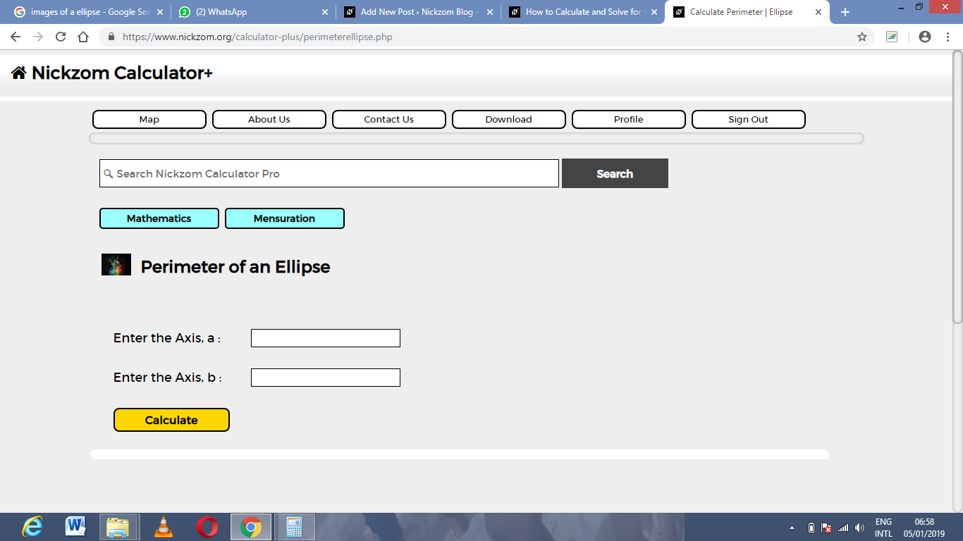 How to Calculate and Solve for the Perimeter of an Ellipse | Nickzom Calculator