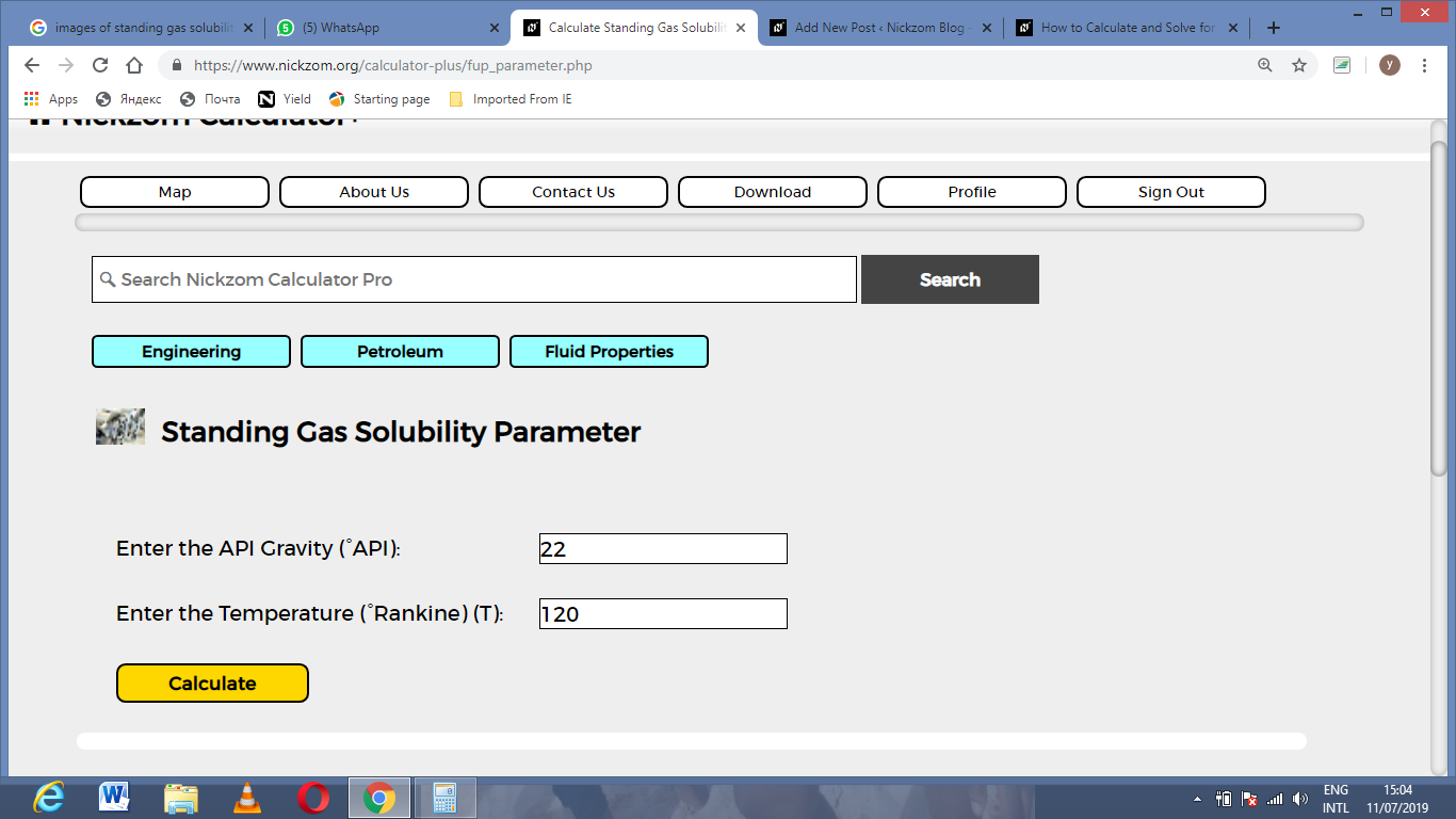 How to Calculate and Solve for Standing Gas Solubility Parameter | Nickzom Calculator