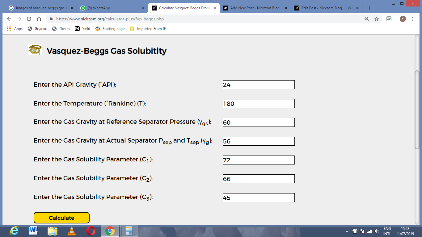 How to Calculate and Solve for Vasquez-Beggs Gas Solubility in a Fluid | The Calculator Encyclopedia