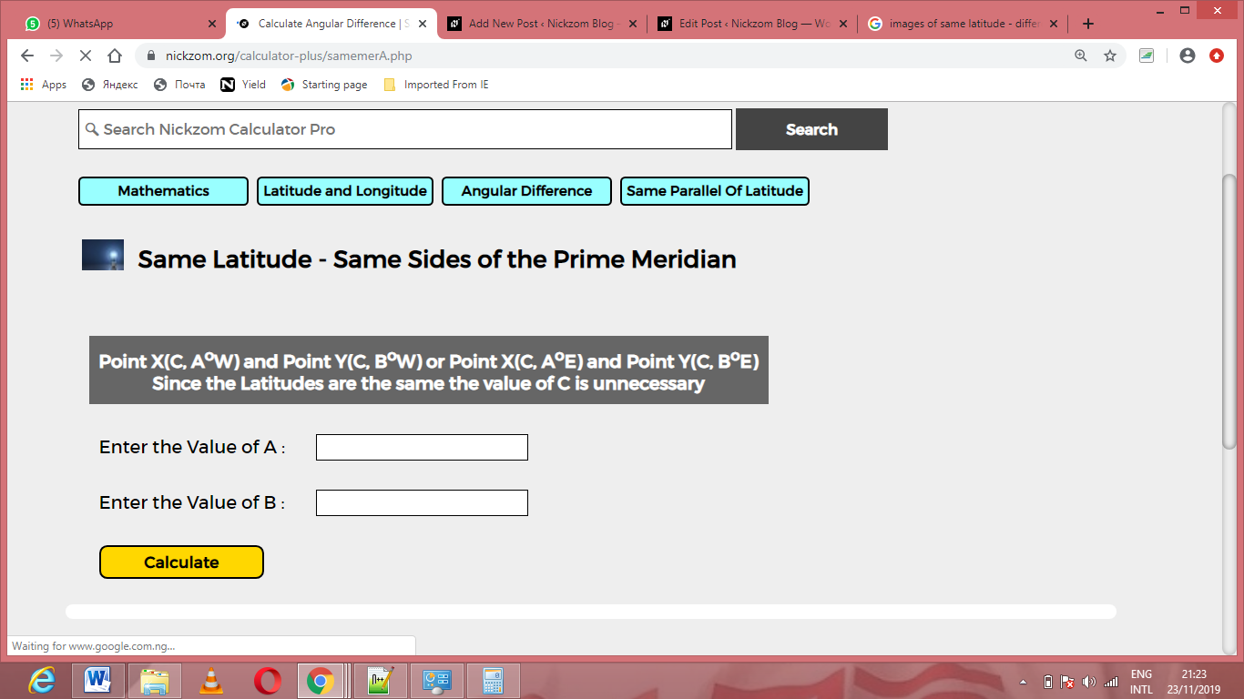 How to Calculate and Solve for Same Latitude - Same Sides of the Prime Meridian | Latitude and Longitude