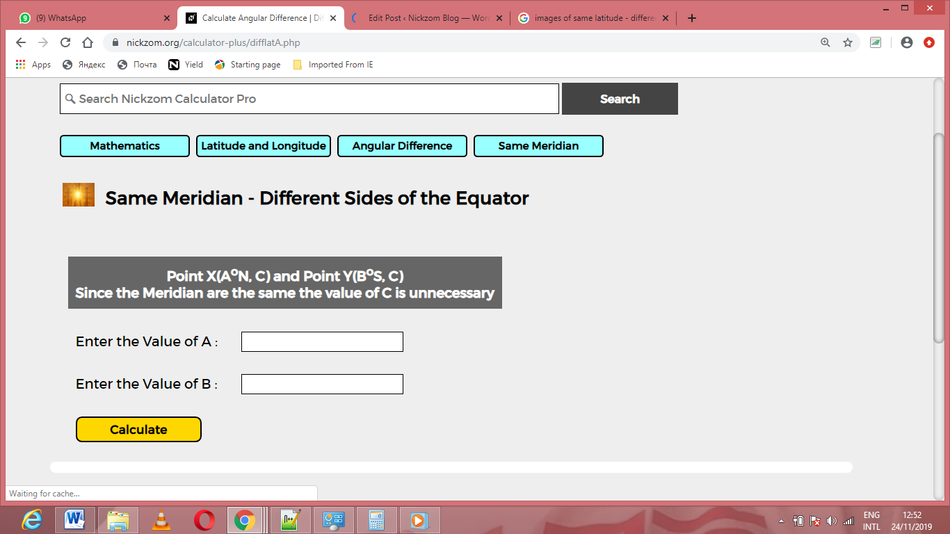 How to Calculate and Solve for Same Meridian - Different Sides of the Equator | Latitude and Longitude