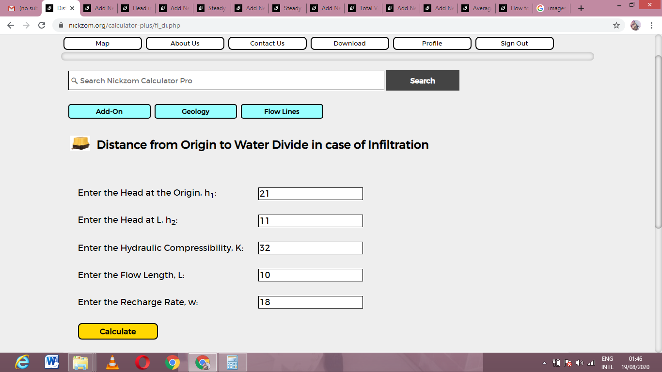 How to Calculate and Solve for Distance from Origin to Water Divide in case of Infiltration | Flow Lines