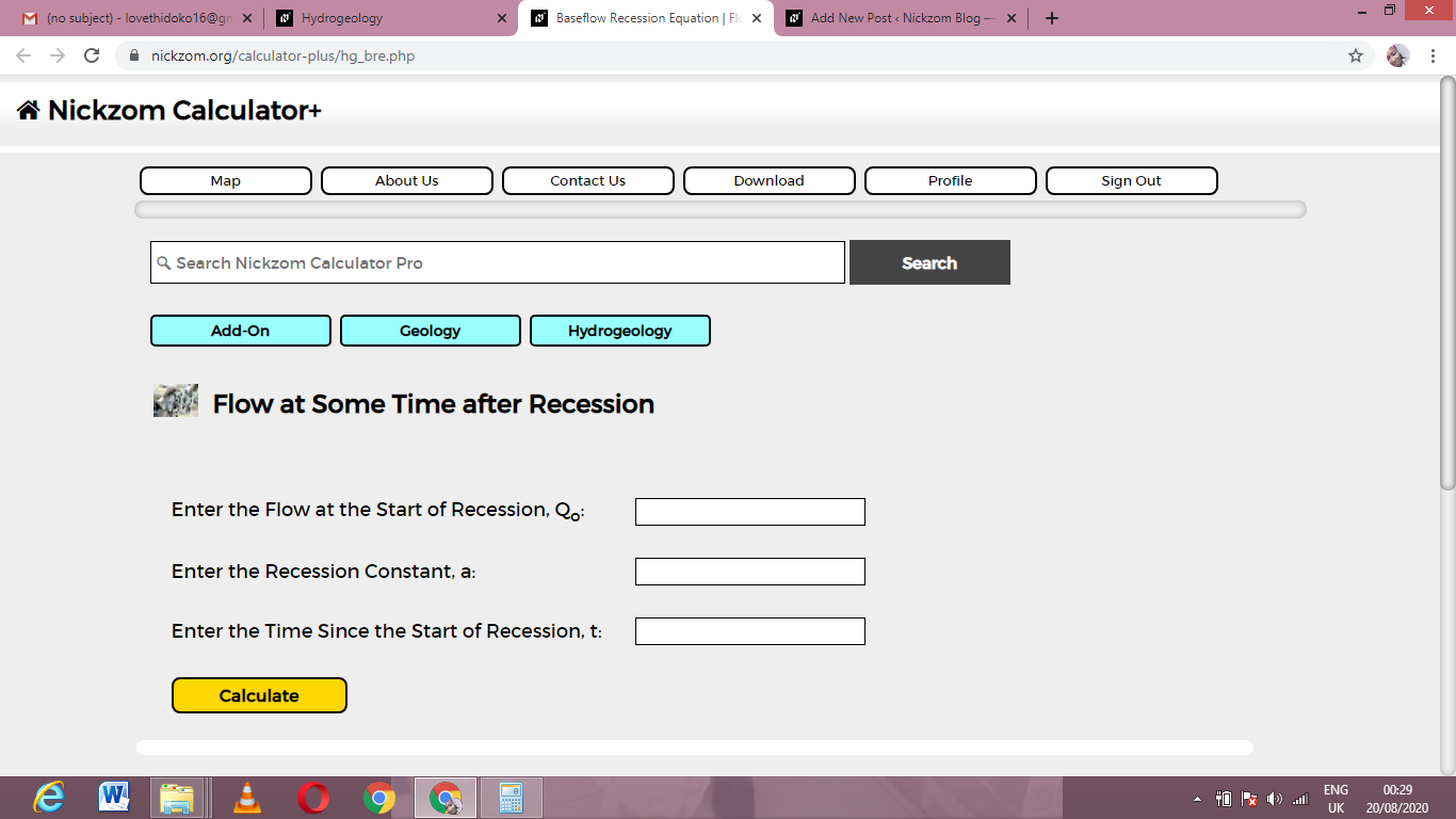 How to Calculate and Solve for Flow at Some Time after Recession | Hydrogeology