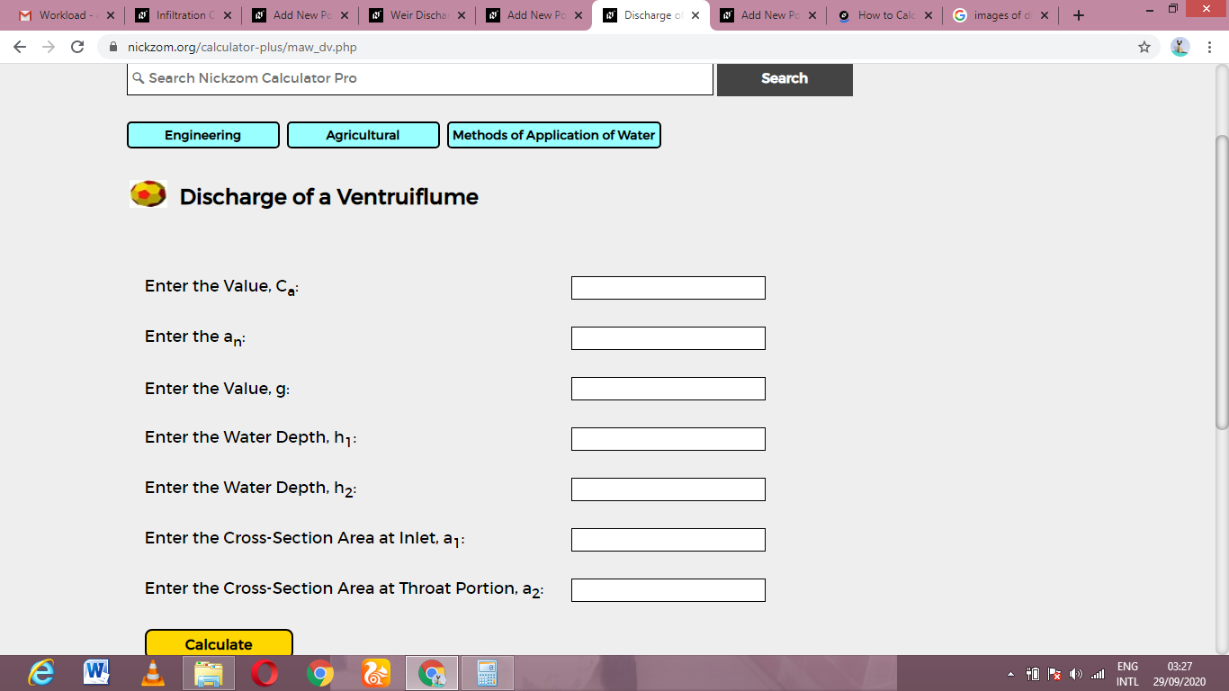 How to Calculate and Solve for Discharge of a Ventruiflume | Methods of Application of Water