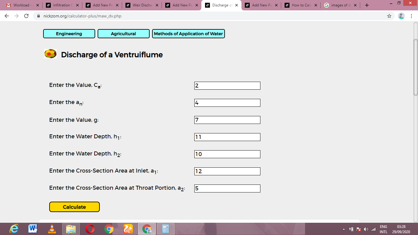 How to Calculate and Solve for Discharge of a Ventruiflume | Methods of Application of Water