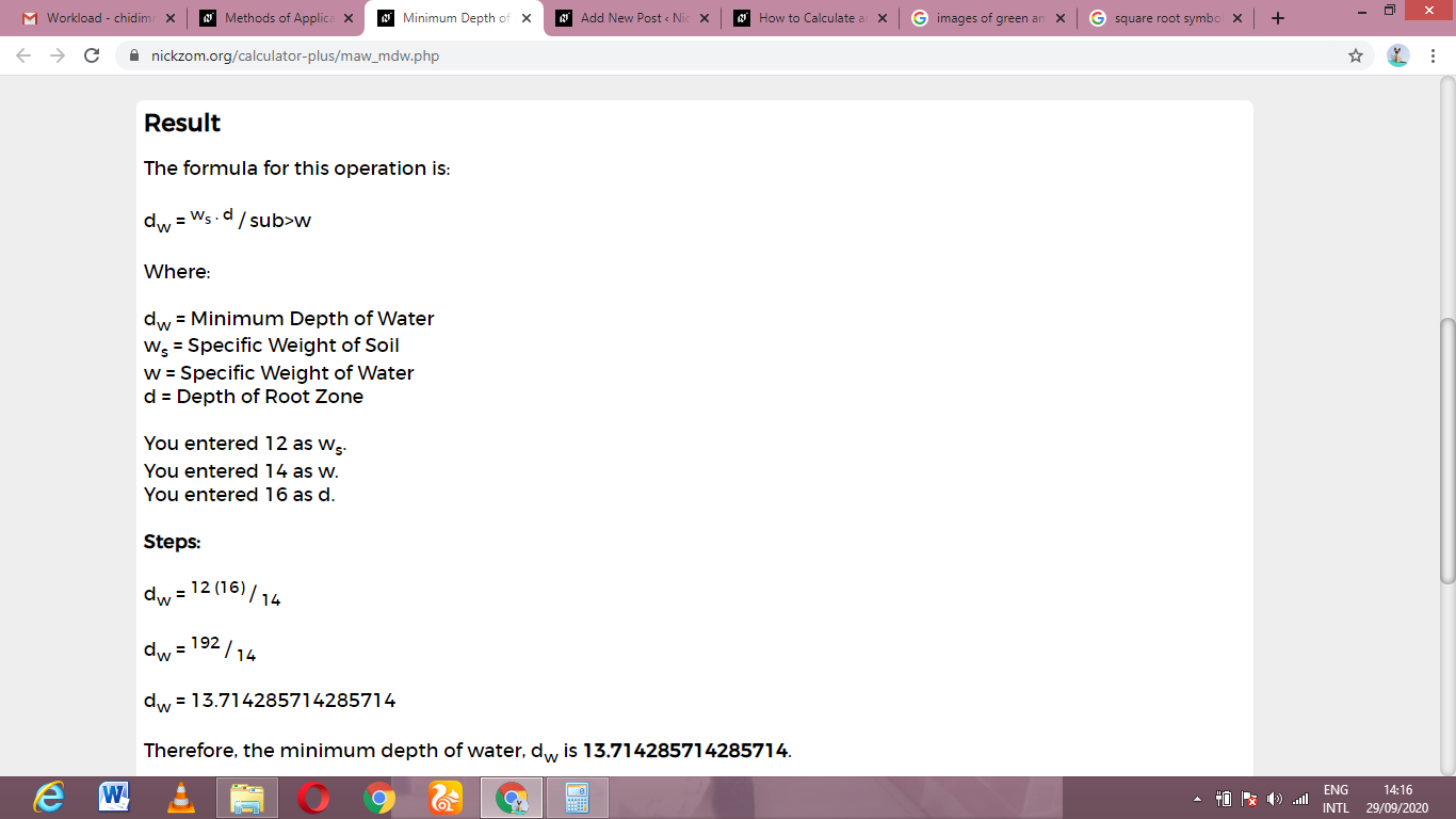 How to Calculate and Solve for Minimum Depth of Water | Methods of Application of Water