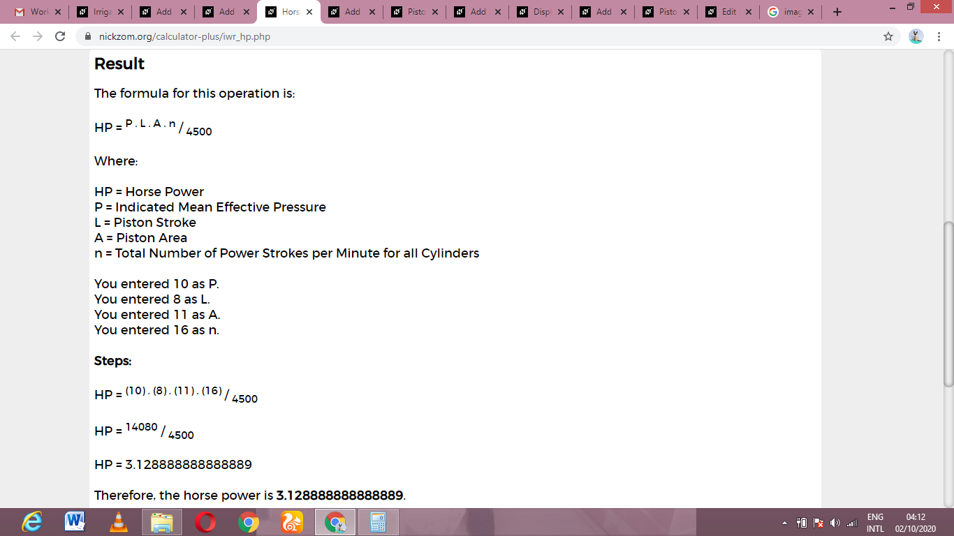 How to Calculate and Solve for Horse Power | Irrigation Water Requirement