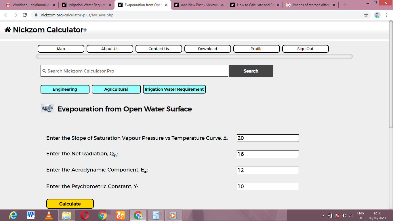 How to Calculate and Solve for Evaporation from Open Water Surface | Irrigation Water Requirement