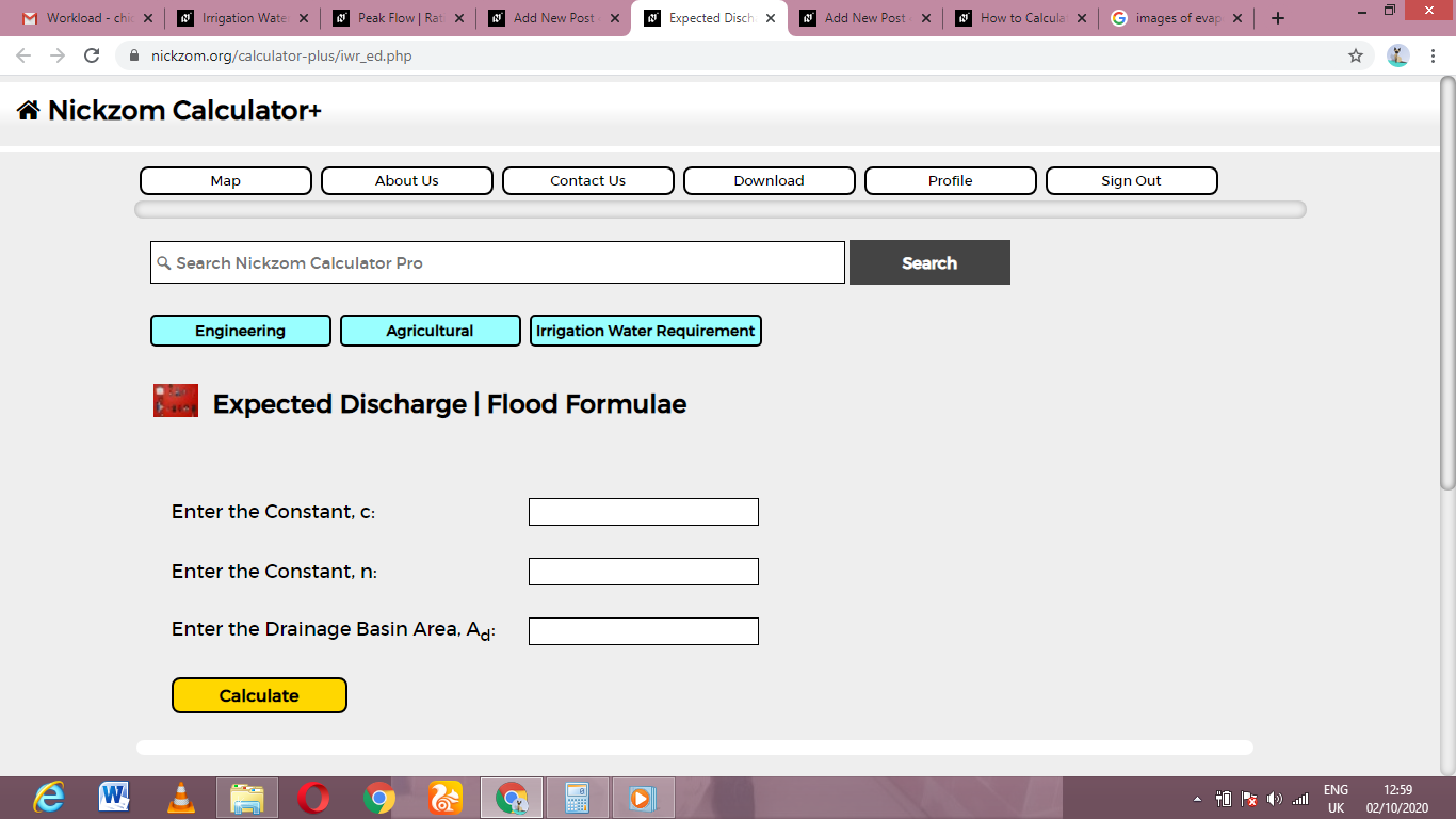 How to Calculate and Solve for Expected Discharge | Flood Formulae | Irrigation Water Requirement