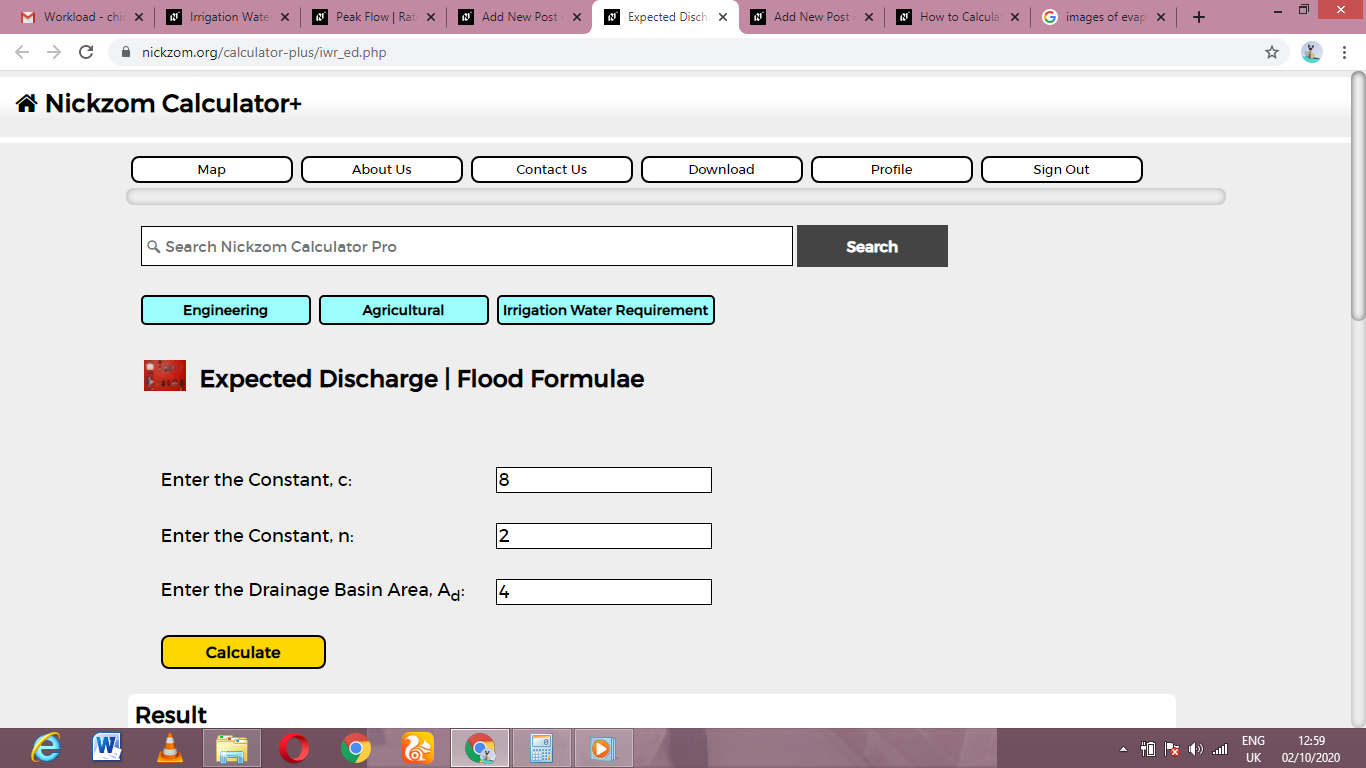 How to Calculate and Solve for Expected Discharge | Flood Formulae | Irrigation Water Requirement