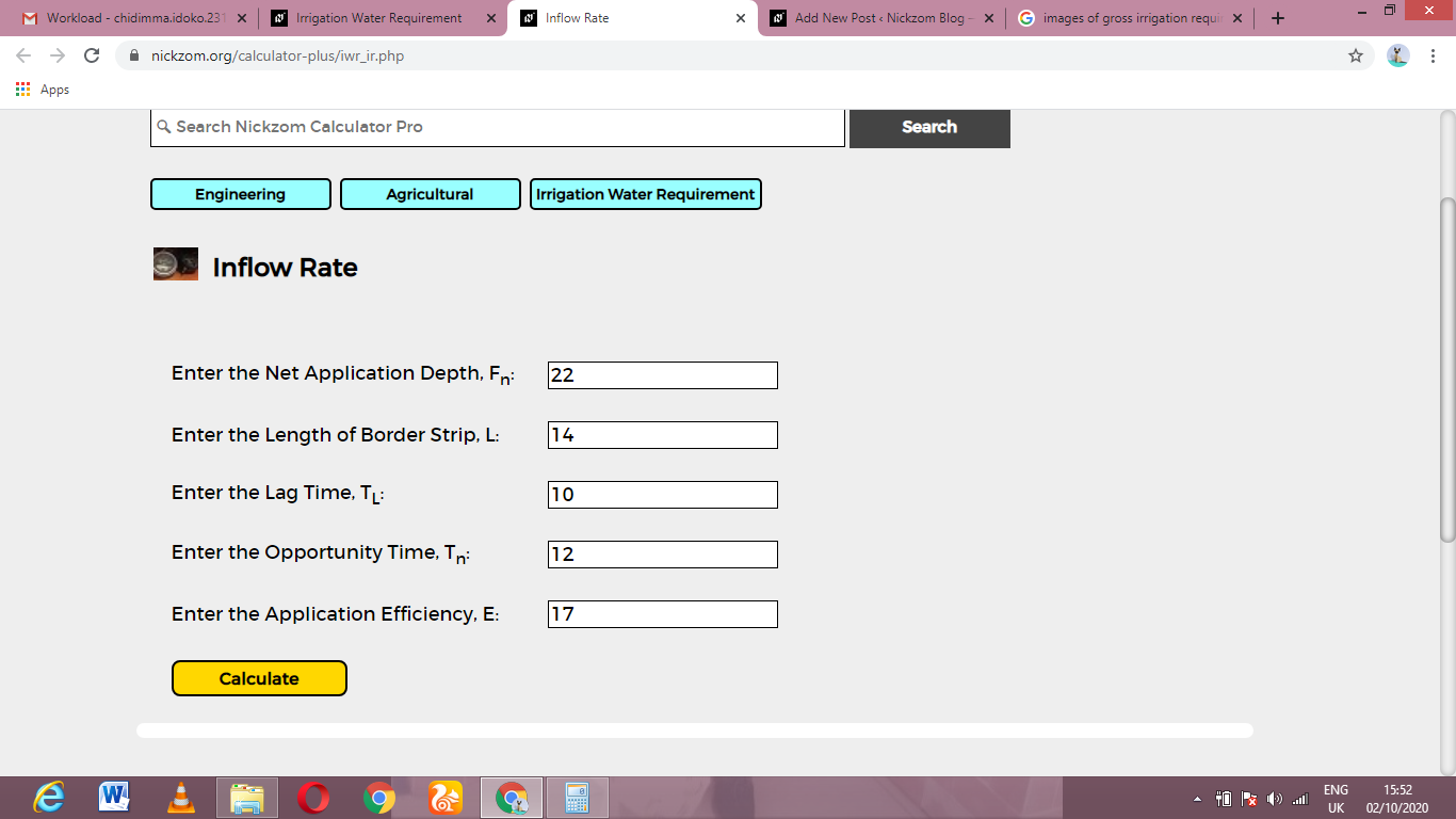 How to Calculate and Solve for Inflow Rate | Irrigation Water Requirement