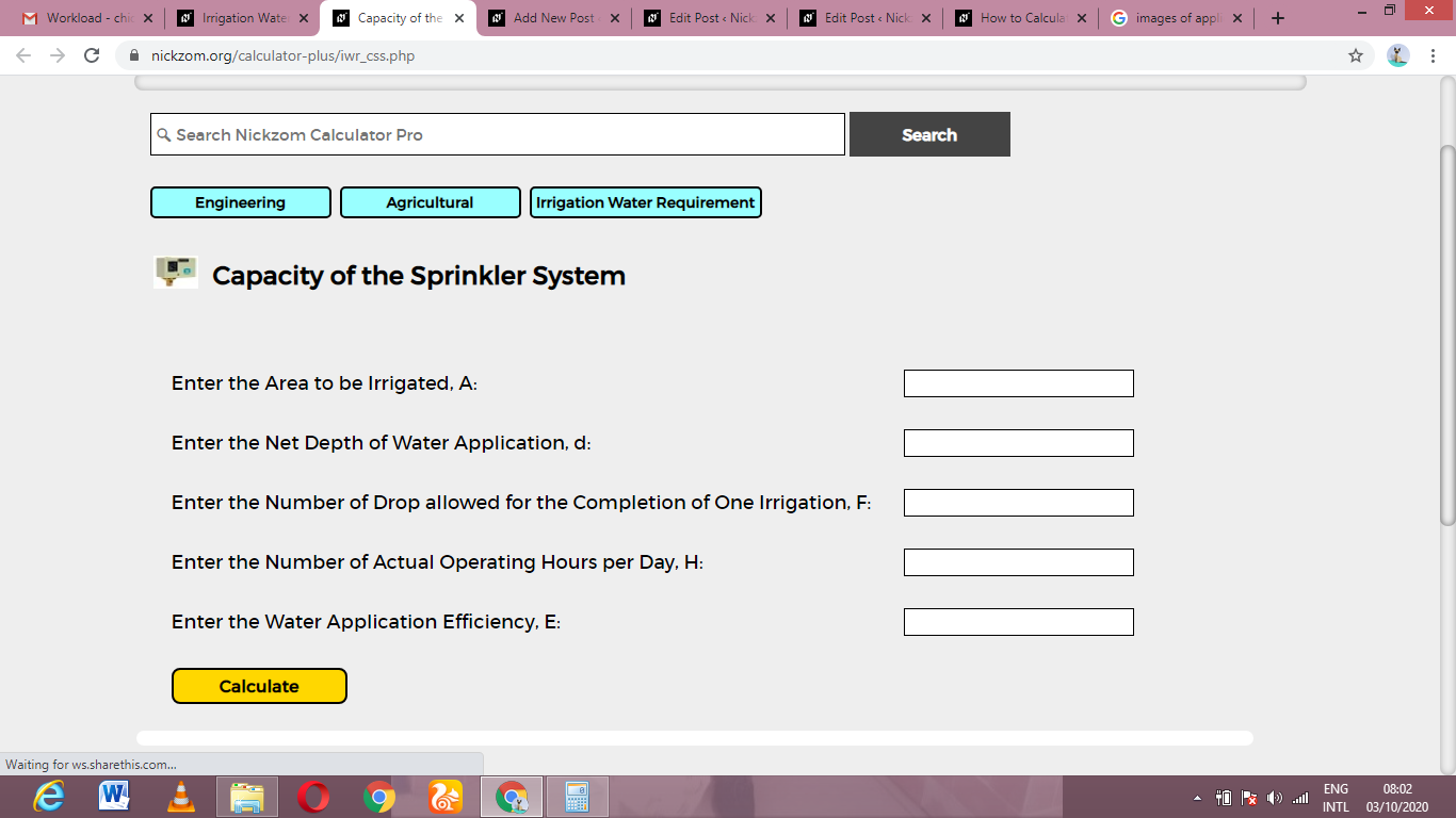 How to Calculate and Solve for Capacity of the Sprinkler System | Irrigation Water Requirement