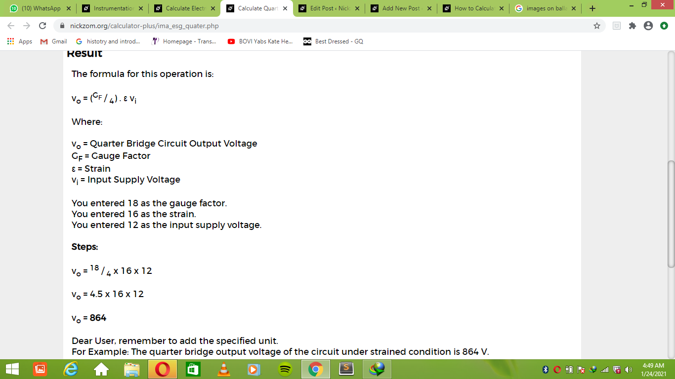 How to Calculate Quarter Bridge Output Voltage of Circuit under Strained Condition | Electrical Strain Gauges