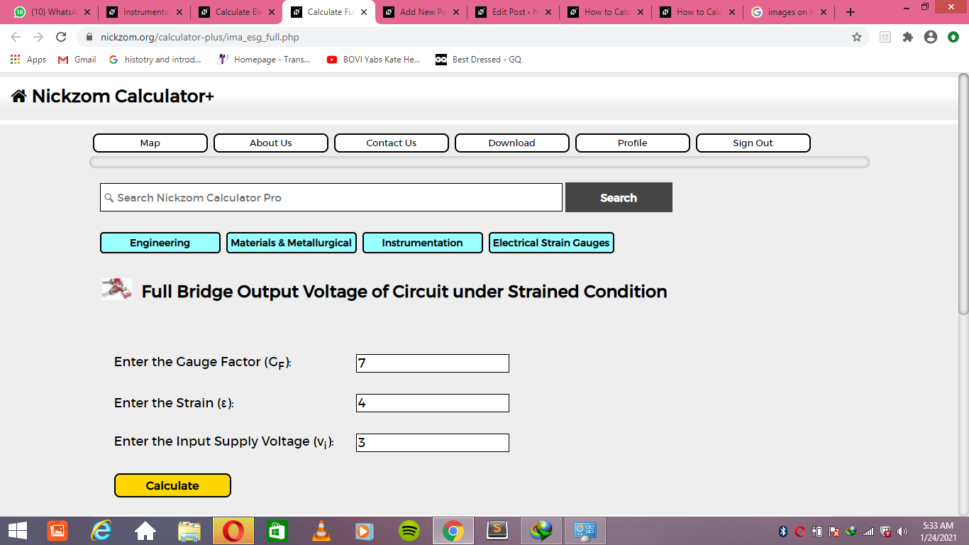 How to Calculate and Solve for Full Bridge Output Voltage of Circuit under Strained Condition | Electrical Strain Guages
