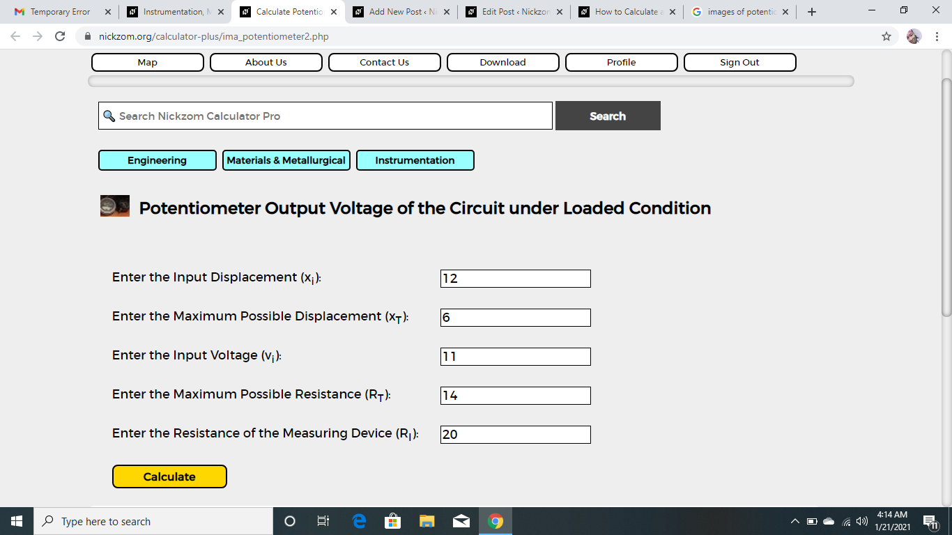 How to Calculate and Solve for Potentiometer Output Voltage of the Circuit under Loaded Condition | Instrumentation