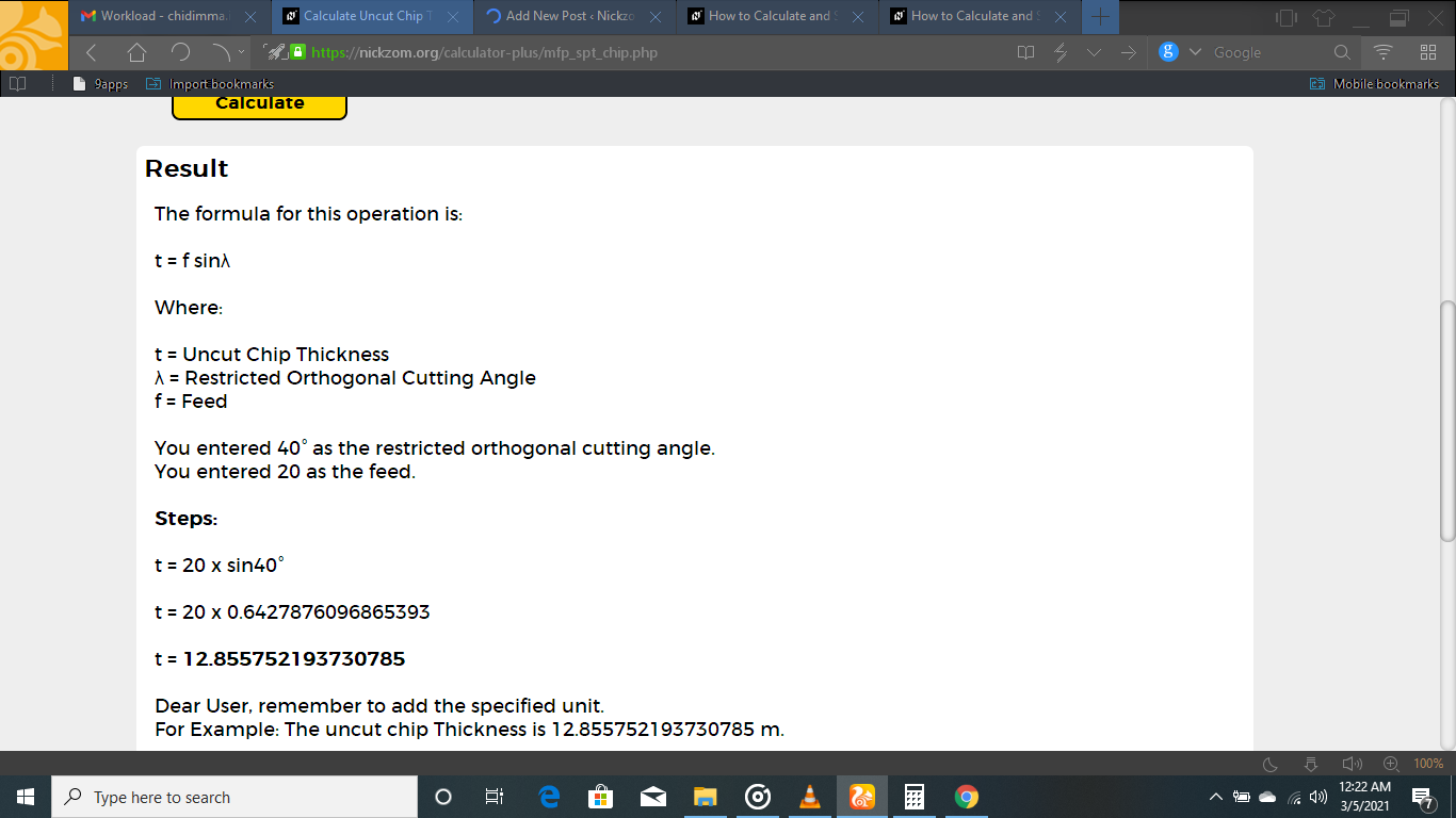 How to Calculate and Solve for Uncut Chips Thickness | Single Point Tools