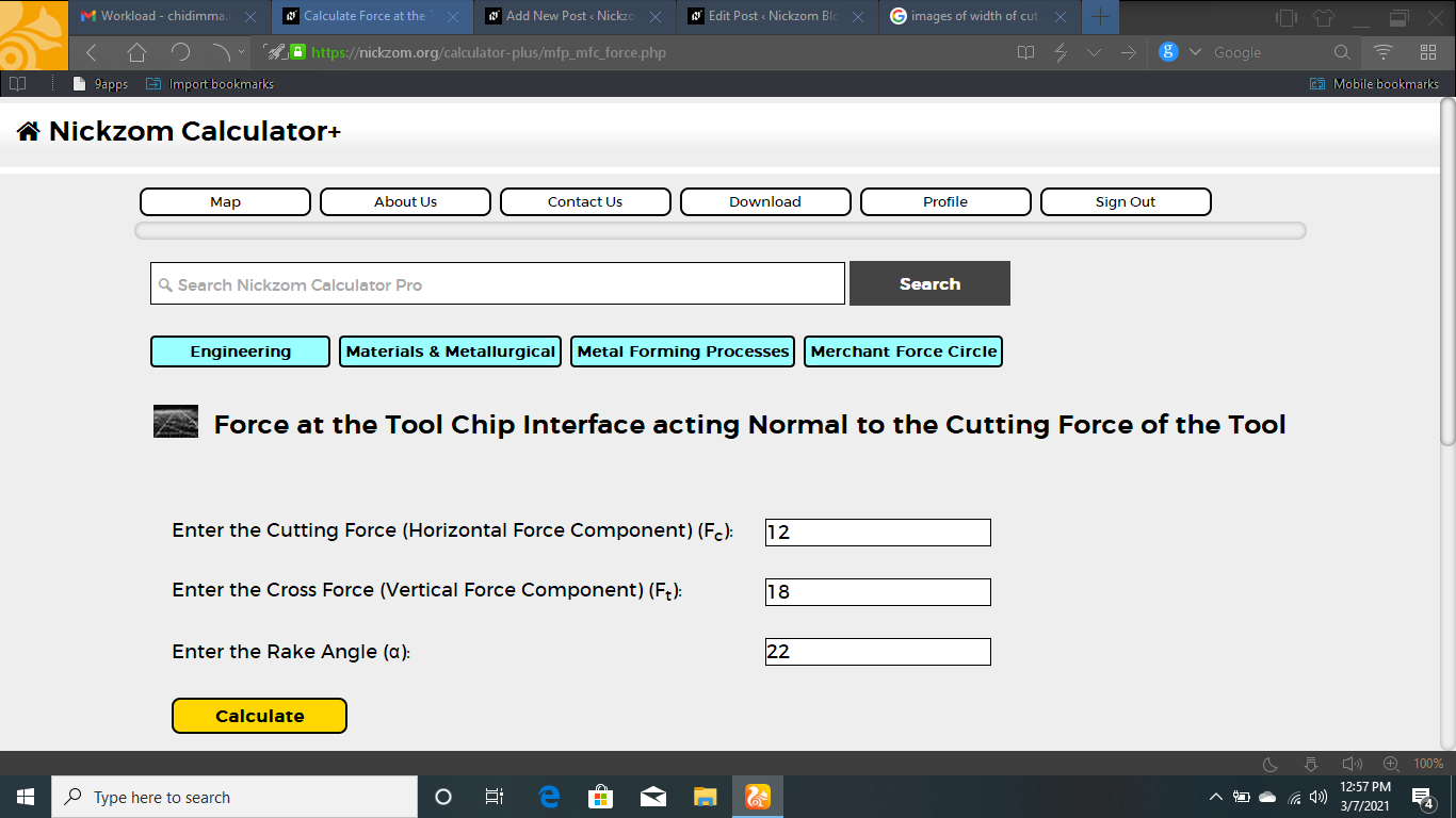How to Calculate and Solve for Force at the Tool Chip Interface acting Normal to the Cutting Force of the Tool | Merchant Force Circle