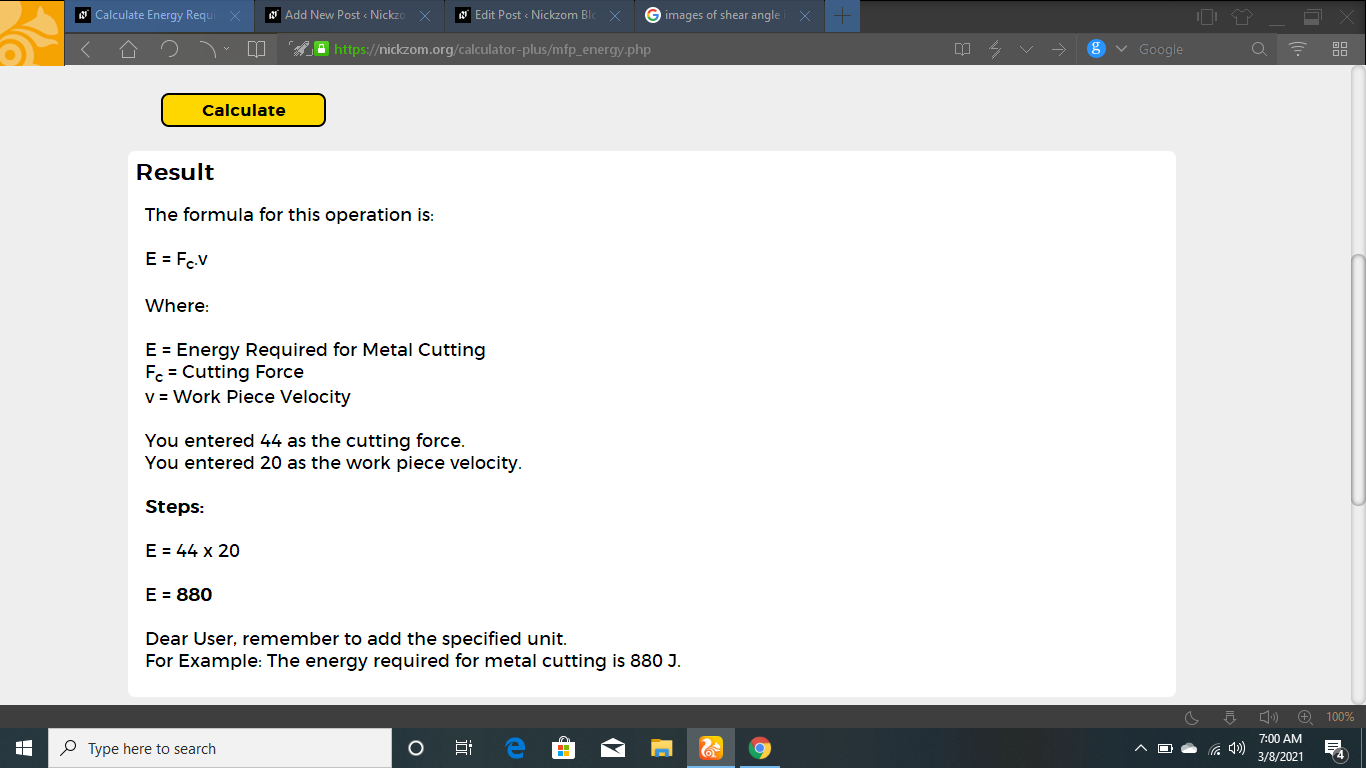 How to Calculate and Solve for Energy Required for Metal Cutting | Metal Forming processes